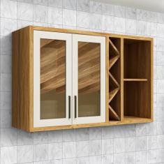 Imagem de Armário Aéreo de Cozinha 120cm 2 Portas com Vidro Reflecta 100% Mdf Barbados Espresso Móveis Amêndoa/Off White