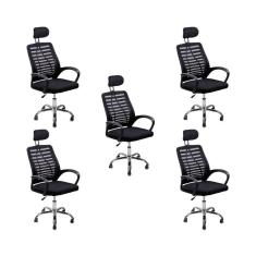 Imagem de Kit 5 Cadeiras Escritório Diretor Tela Mesh Encosto De Cabeça Preto