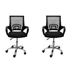 Imagem de Kit 2 Cadeiras de Escritório Diretor Tela Mesh Base Cromada Santiago Rivatti Preto