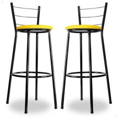 Imagem de Kit 2 Banco Banqueta Bistrô Alta Americana Bar Bancada Estrutura Preta