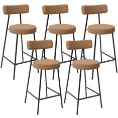 Imagem de Kit 05 Banquetas Baixa Para Cozinha Sala De Jantar Bar Bancada Milão L02 Bouclê Mostarda