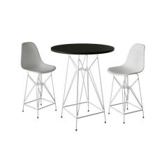 Imagem de Jogo Mesa Bistrô Eames Preta 60cm 2 Banquetas Branca Base Ferro Branco