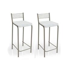 Imagem de Kit 2 Banqueta De Cozinha Gênova 2b705cr 2 Un Níquel/courano Branco - Kappesberg