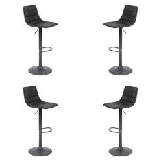 Imagem de Kit 4 Banquetas Decorativas Travis PU com Regulagem de Altura Base Disco c/Apoio Para os Pés Preto G56 - Gran Belo