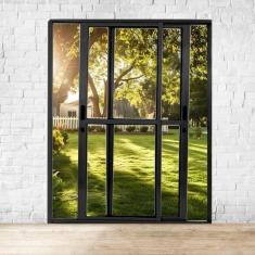 Imagem de Porta Sacada de Alumínio 2 Folhas Móveis 210 X 120cm com Fechadura Linha 25 Preto