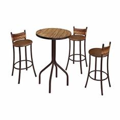 Imagem de Conjunto Mesa Bistrô Tampo Madeira com 3 Banquetas BM Tubulares