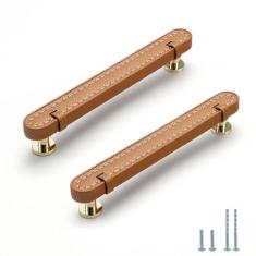 Imagem de Evionlin Puxadores de gaveta de couro marrom de 12,8 cm, puxadores de cômoda de couro, puxadores para cômoda de banheiro, puxadores de armário e gavetas de cozinha