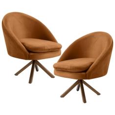 Imagem de Kit 2 Poltronas Decorativas Giratórias Base Giromad Madeira Rafa B-262 Veludo Telha - Domi