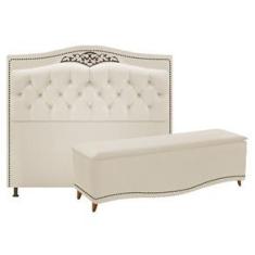 Imagem de Kit Cabeceira e Calçadeira Yasmim 195 cm King Size Suede Bege - Doce Sonho Móveis