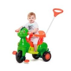 Triciclo Motoca Verde Bebê Dino Menino C/ Haste Magic Toys