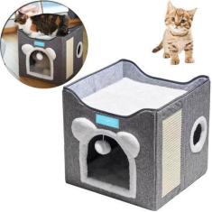 Imagem de Cama Casa Para Gatos Com 2 Andares Dobrável Arranhador Cinza - Duke &
