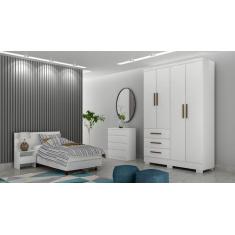 Imagem de Guarda Roupa Solteiro Com Pés 4 Portas 3 Gavetas - Encant-Branco - Móv