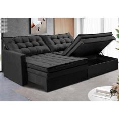 Imagem de Sofá Sem Caixa Retrátil Baú 2,00m Cama Inbox Secret Suede Velusoft Preto
