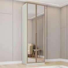 Imagem de Guarda-Roupa Solteiro Modulado Seletto 2 Portas 3 Gavetas com Espelho Areia/Jequitibá - Henn