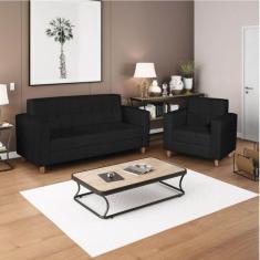 Imagem de Kit Sofá 180cm e Poltrona em Suede Dallas Preto