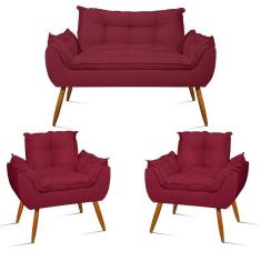 Imagem de Kit Sofá Namoradeira Opala + 2 Poltronas Opala Balaqui Decor Cor:marsala