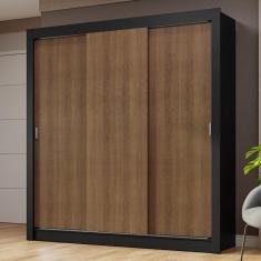 Imagem de Guarda-roupa Casal 3 Portas Correr Preto/Rustic Nobre