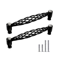 Imagem de CcHhyyt Pacote com 2 puxadores de armário de gaiola de pássaros preto fosco bronze metal oval ninho torcido puxadores de armário de cozinha retrô puxadores de armário de latão vintage puxador de