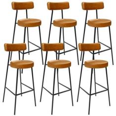 Imagem de Kit 06 Banquetas Altas Bar Sala De Jantar Estrutura Em Aço Milão F01 S