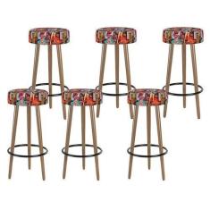 Imagem de Kit 06 Bancos Banquetas Pés Palito Londres Suede Retrô - Salaone