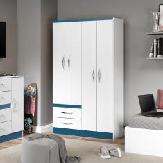 Imagem de Guarda-Roupa Infantil com 4 Portas 2 Gavetas 105 x 179 Cm mdp Branco Azul 2074 menu