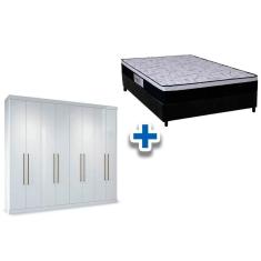 Imagem de Cama Box Casal + Colchão Foggia Sogni + Guarda Roupa Master Vip 8.4 Branco