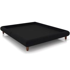 Imagem de Cama Casal King Base Box Pés de Madeira 210cm Otto P05 Veludo Preto- Lyam Decor