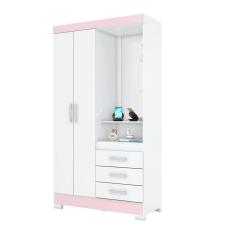 Imagem de Guarda Roupa Solteiro B64 2 Portas e 3 Gavetas Cor Flex Branco ou Branco/Rosa - Briz