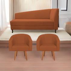 Imagem de Kit Diva Recamier Heitor 160cm Lado Esquerdo e 02 Poltronas Luiza Suede Terracota