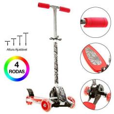 Imagem de Patinete P/ Meninos C 4 Rodas Vermelho Dobrável E Ajustável - Bbr Toys