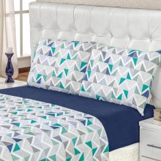 Imagem de Jogo de Cama Solteiro Quality 100% Algodão 03 Peças Geometrico Azul