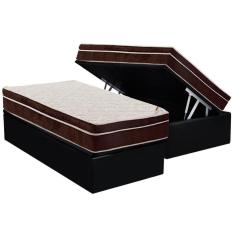 Imagem de Cama Box Baú Solteiro: Colchão Ortopédico Ortobom Exclusive + Base Crc Suede Black(88x188)