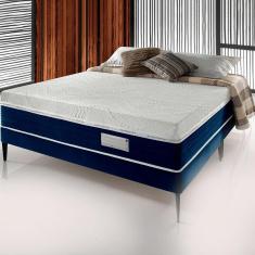 Imagem de Kit Box Colchao Paradiso+Base Luxo King Azul Estofama