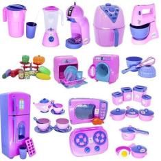 Imagem de Kit Cozinha Infantil Rosa Fogão Air Fryer Xícara Jarra 51Pç - Altimar