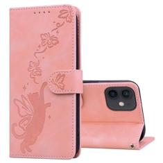 Imagem de Refilerss Capa carteira para iPhone 12/12 Pro, capa flip de couro premium com suporte para cartão, fecho magnético, borboleta, padrão de gato, suporte, à prova de choque, capa protetora para celular -