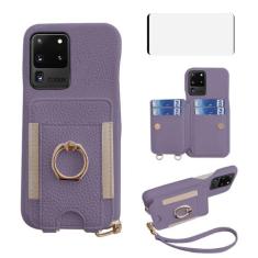 Imagem de Asuwish Capa de telefone para Samsung Galaxy S20 Ultra 5G Capa carteira com protetor de tela e anel de crédito de couro PU, suporte para cartão, suporte para cartão, película para celular S20ultra 20S