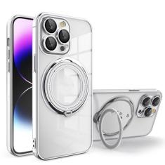 Imagem de Capa de telefone transparente magnética com anel de chapeamento para iPhone 15 14 Pro Max 13 12 11 XR XS X 7 8 Plus Capa de carregamento sem fio, prata, para iPhone 12