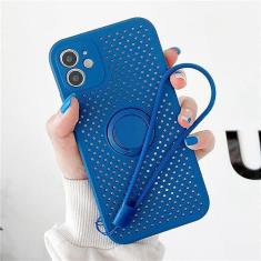 Imagem de Capa oca de resfriamento respirável para iPhone 12 Mini 11 Pro XS Max X XR 7 8 Plus SE2 Capa de alça de suporte de anel magnético de silicone macio, azul marinho, para iPhone 12