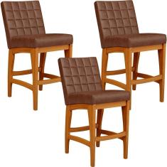 Imagem de Kit 03 Banquetas Baixa Cozinha Bancada Bar Sala Jantar Fixa Mila L02 Couríssimo Marrom - Lyam Decor