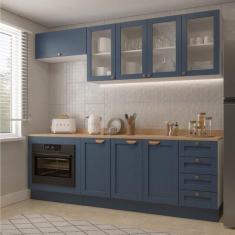 Imagem de Cozinha Modulada 6 Pe as Com Tampo, Portas De Vidro E Balc o