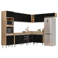 Imagem de Armário de Cozinha Modulada de Canto 8 Peças CP01 Balcão Castanho/Preto - Lumil
