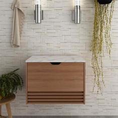 Imagem de Balcão Gabinete Suspenso com gaveta 60x44,7cm Amêndoa Mármore Branco