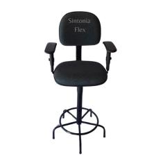 Imagem de Cadeira secretaria  caixa alta com braço de regulagem de altura  - a gás - base de ferro fixa recpçao-tecido cinza