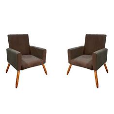 Imagem de Kit 2 Poltronas Nina Para Sala de Estar Couro Artificial Marrom Aradecor