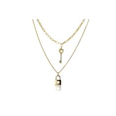 Imagem de Colar Duplo Com Corrente Cartier E Pingente De Chave Folheado Em Ouro 18K