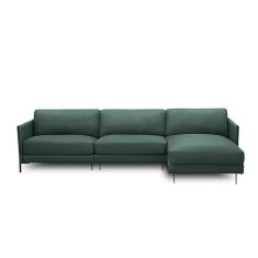 Imagem de Sofá Decorativo Karine 5 Lugares Sala De Estar 330cm Com Chaise Pés Em Aço Couro Verde Musgo