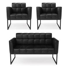 Imagem de Kit 1 Sofá Namoradeira E 2 Poltronas Elisa Corano Base Metálica Indust