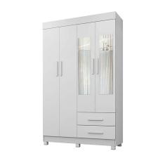 Imagem de Guarda Roupa Solteiro 4 Portas 2 Gavetas Com Espelho Copacabana New Benetil Móveis Branco