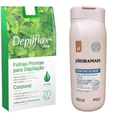 Imagem de Kit 4 Folhas Depilação Depilflax Hortelã 80 Unid.+ Locão Perfume de Be