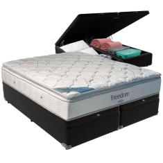 Imagem de Cama Box Baú Preto e Colchão Freedom Molas Ensacadas Queen Ortobom